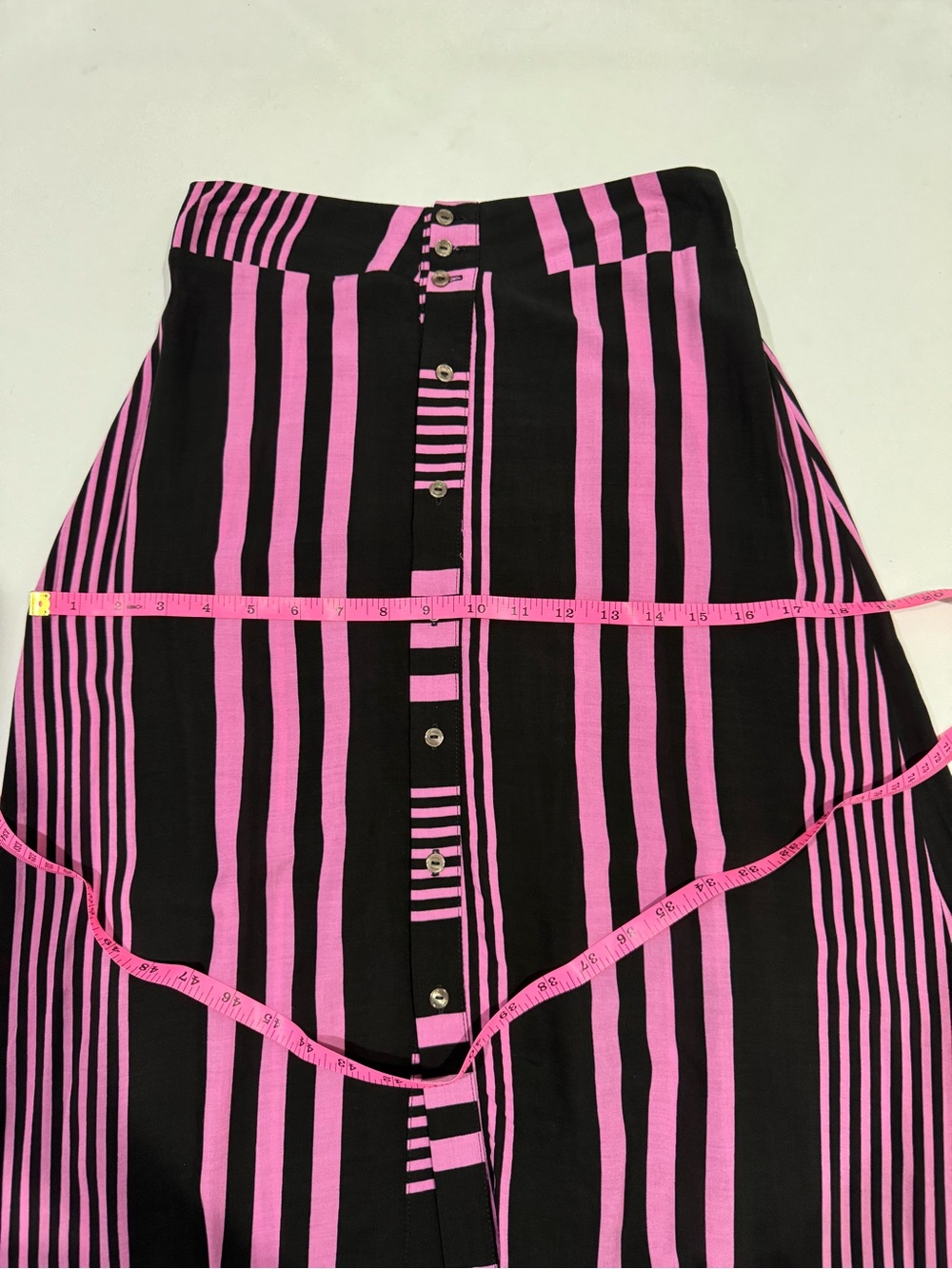 Maaji Pink Black Striped Button Front Maxi Skirt Size Medium - Picture 7 of 11